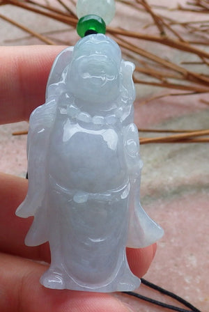 Certified Hand Carved Natural Myanmar Burma A Jade jadeite Happy Buddha God Lucky Amulet Pendant Necklace