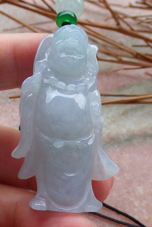 Certified Hand Carved Natural Myanmar Burma A Jade jadeite Happy Buddha God Lucky Amulet Pendant Necklace