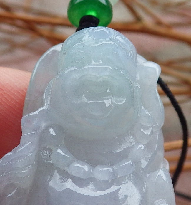 Certified Hand Carved Natural Myanmar Burma A Jade jadeite Happy Buddha God Lucky Amulet Pendant Necklace