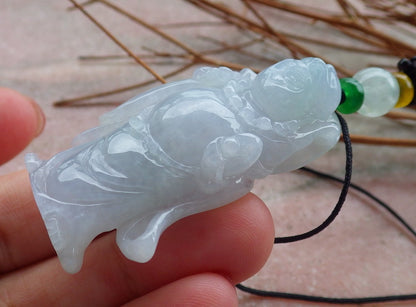 Certified Hand Carved Natural Myanmar Burma A Jade jadeite Happy Buddha God Lucky Amulet Pendant Necklace