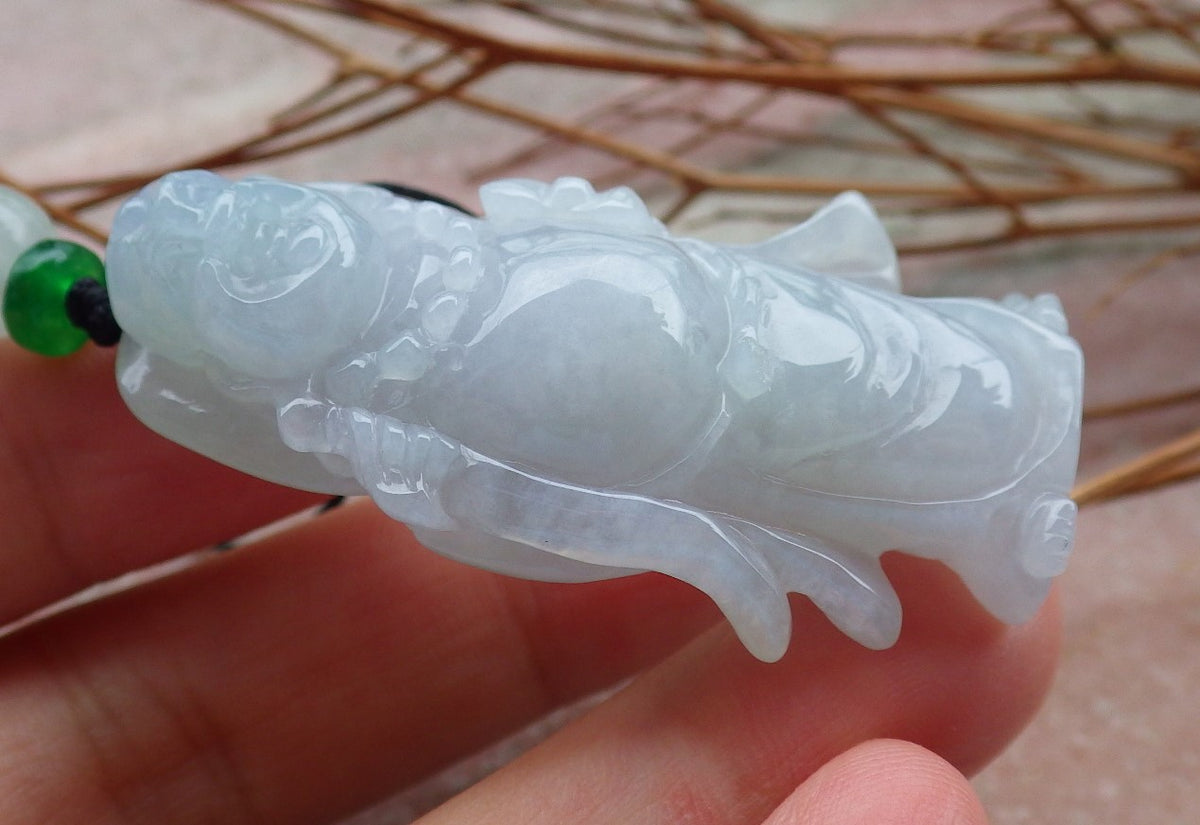 Certified Hand Carved Natural Myanmar Burma A Jade jadeite Happy Buddha God Lucky Amulet Pendant Necklace