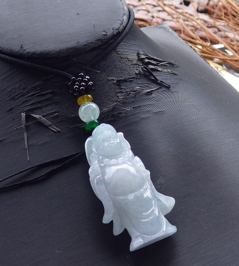 Certified Hand Carved Natural Myanmar Burma A Jade jadeite Happy Buddha God Lucky Amulet Pendant Necklace
