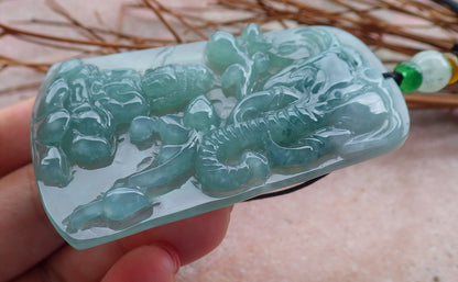 Certified Natural Hand Carved Blue Water Green A Jade jadeite Guanyin Kwan Yin God Elephant Pendant Necklace