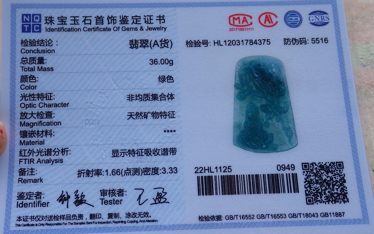 Certified Natural Hand Carved Blue Water Green A Jade jadeite Guanyin Kwan Yin God Elephant Pendant Necklace