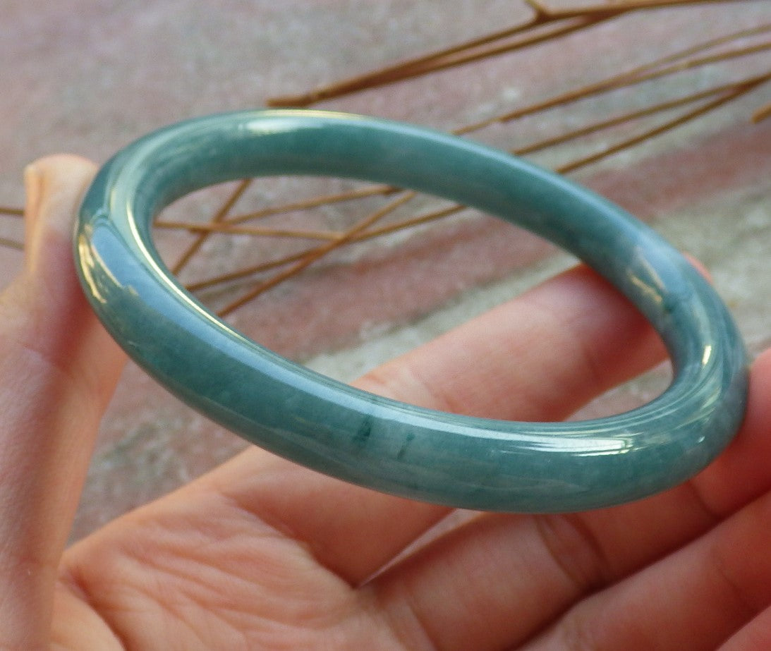 Certified Hand Carved Green Natural Myanmar Burma A JADE Circle Jadeite Bracelet Bangle 56mm