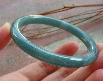 Certified Hand Carved Green Natural Myanmar Burma A JADE Circle Jadeite Bracelet Bangle 56mm