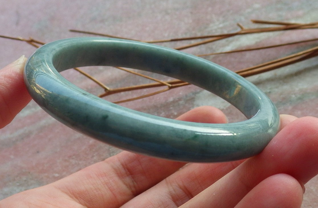 Certified Hand Carved Green Natural Myanmar Burma A JADE Circle Jadeite Bracelet Bangle 57mm