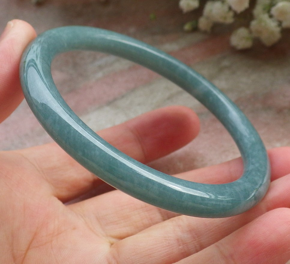 Certified Hand Carved Green Natural Myanmar Burma A JADE Circle Jadeite Bracelet Bangle 56mm