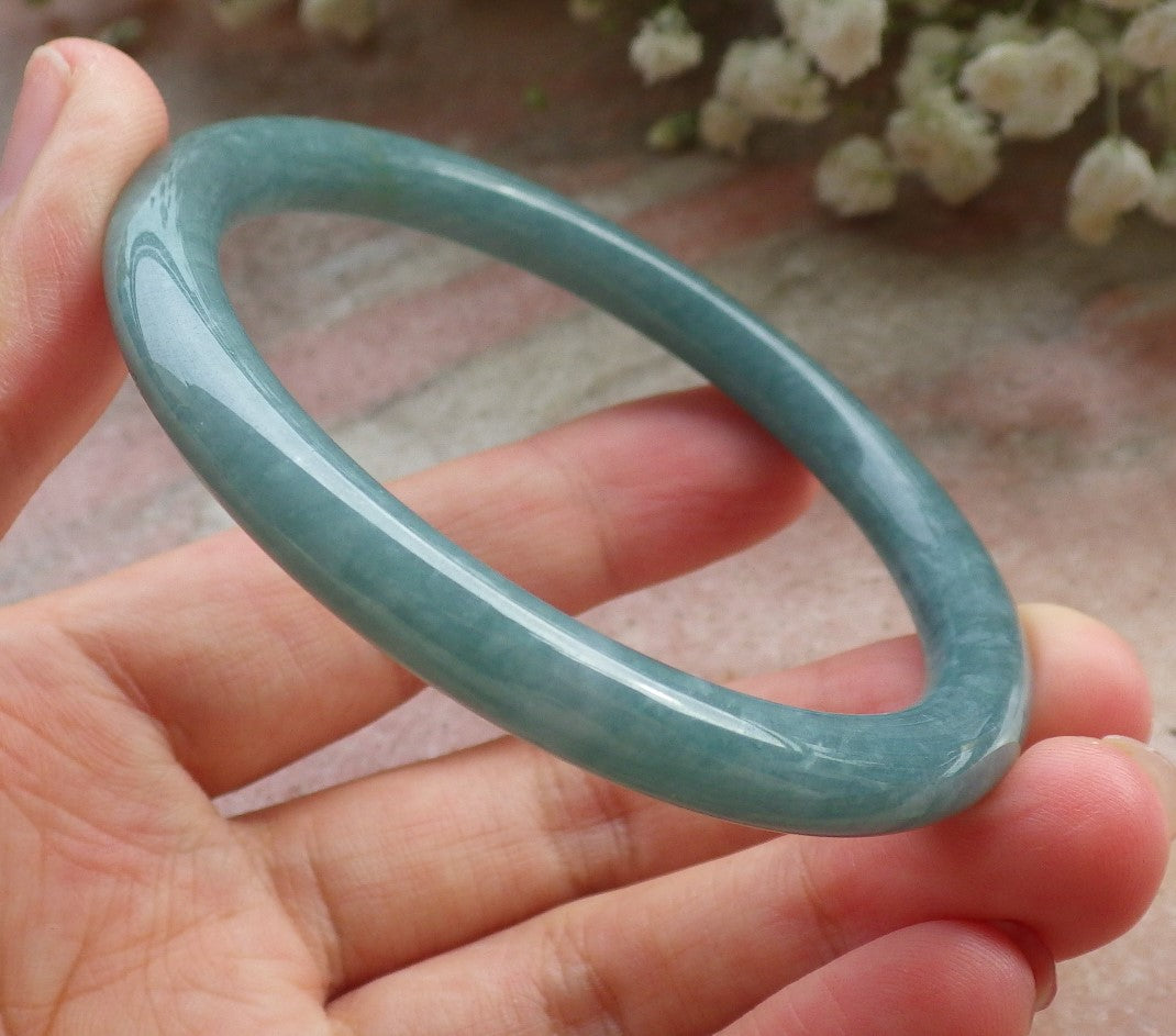 Certified Hand Carved Green Natural Myanmar Burma A JADE Circle Jadeite Bracelet Bangle 56mm