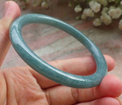 Certified Hand Carved Green Natural Myanmar Burma A JADE Circle Jadeite Bracelet Bangle 56mm