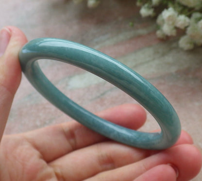 Certified Hand Carved Green Natural Myanmar Burma A JADE Circle Jadeite Bracelet Bangle 56mm