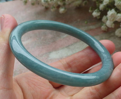 Certified Hand Carved Green Natural Myanmar Burma A JADE Circle Jadeite Bracelet Bangle 56mm