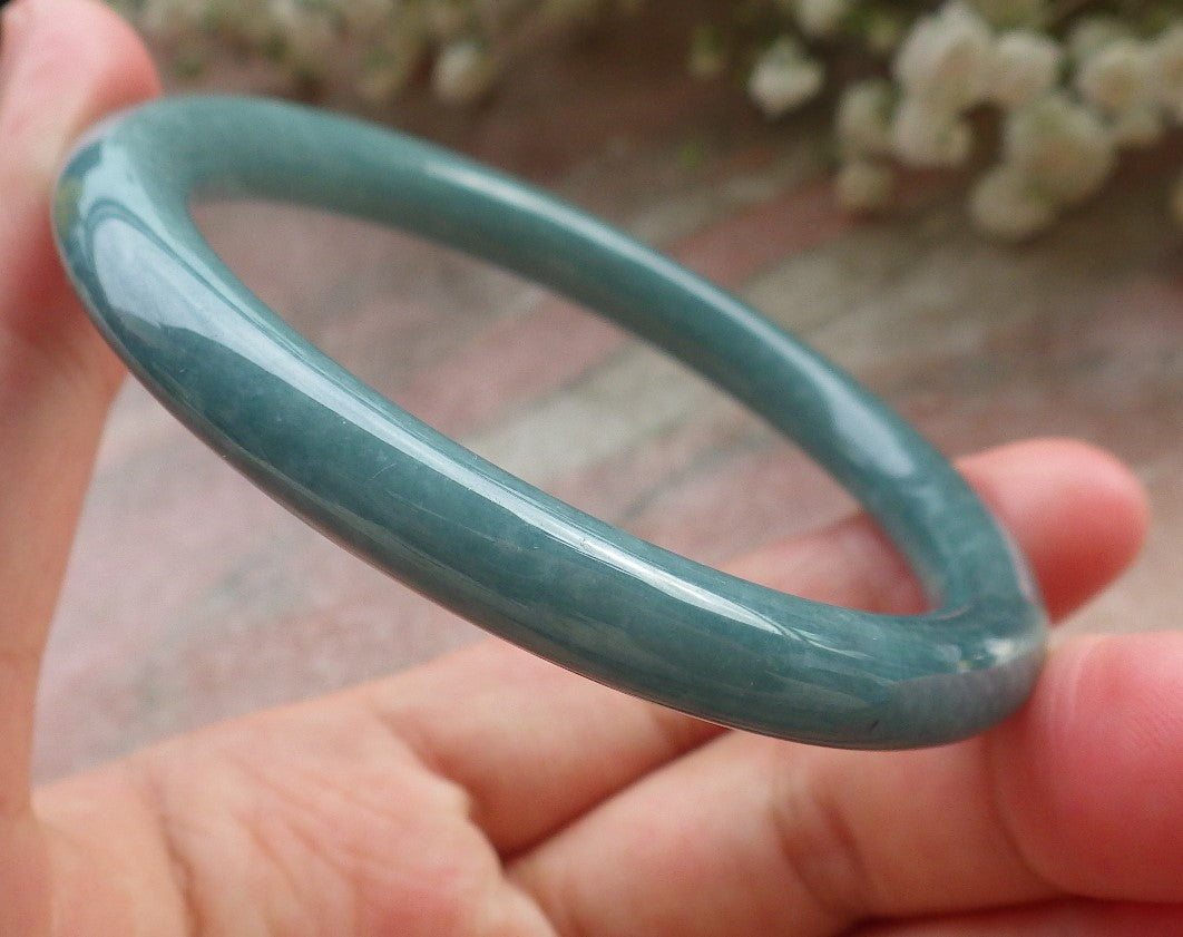 Certified Hand Carved Green Natural Myanmar Burma A JADE Circle Jadeite Bracelet Bangle 56mm