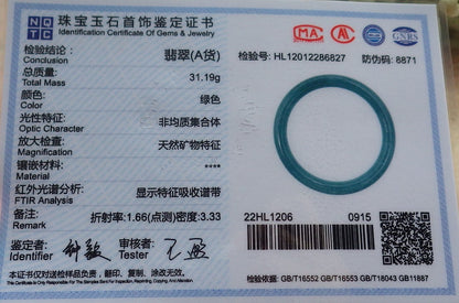 Certified Hand Carved Green Natural Myanmar Burma A JADE Circle Jadeite Bracelet Bangle 56mm