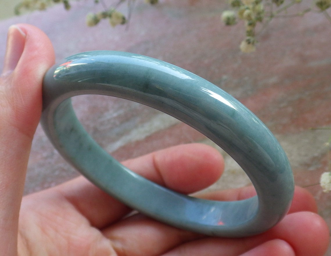 Certified Hand Carved Green Natural Myanmar Burma Grade A JADE Jadeite Circle Bangle Bracelet 57mm