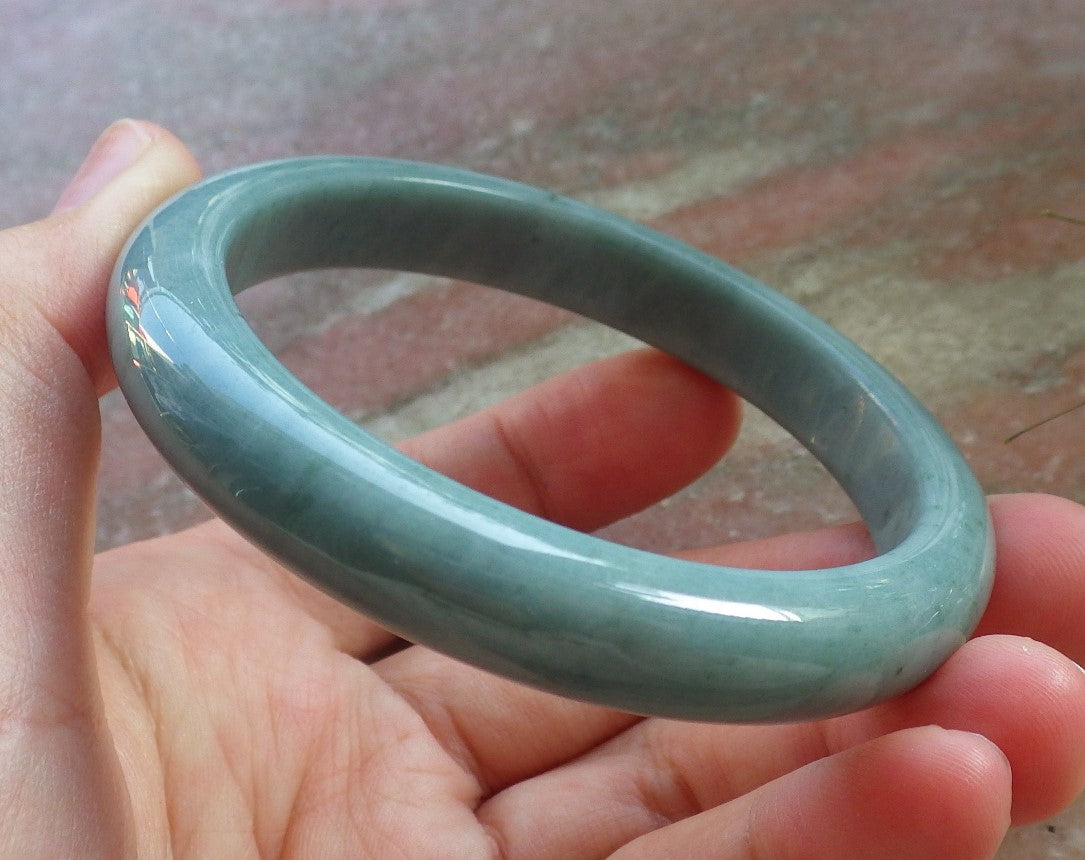 Certified Hand Carved Green Natural Myanmar Burma Grade A JADE Jadeite Circle Bangle Bracelet 57mm