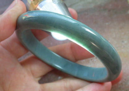 Certified Hand Carved Green Natural Myanmar Burma Grade A JADE Jadeite Circle Bangle Bracelet 57mm