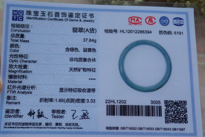 Certified Hand Carved Green Natural Myanmar Burma Grade A JADE Jadeite Circle Bangle Bracelet 57mm