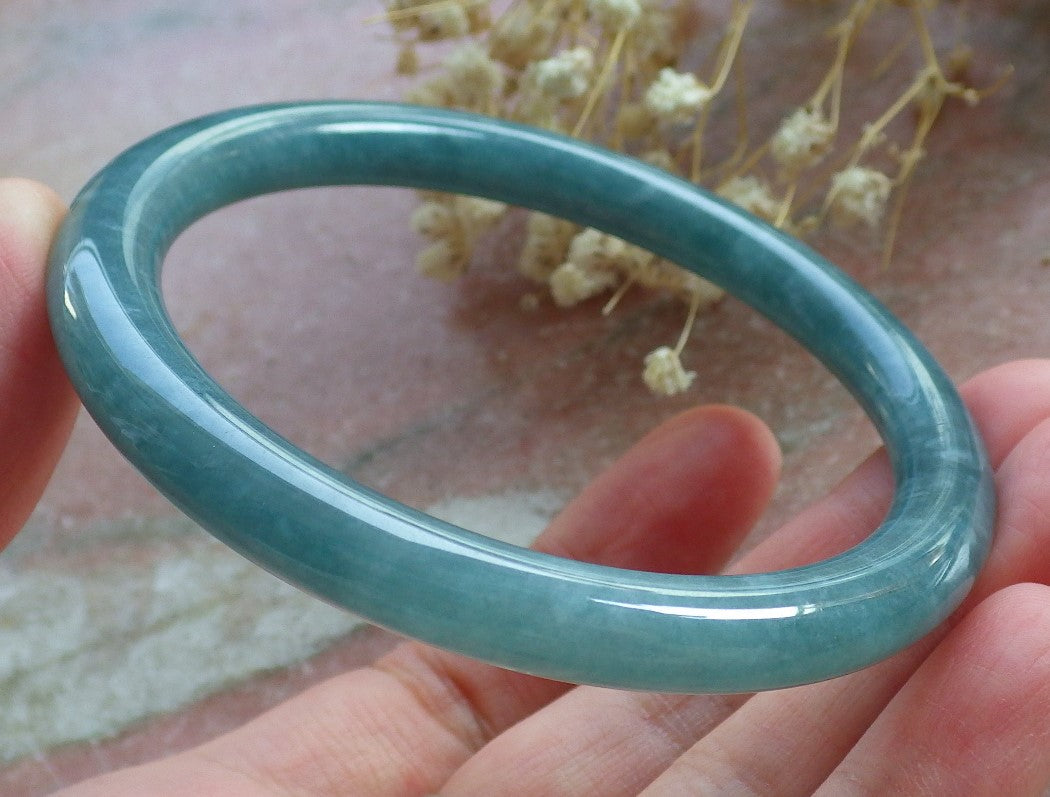 Certified Hand Carved Green Natural Myanmar Burma A JADE Jadeite Circle Bangle Bracelet 59mm