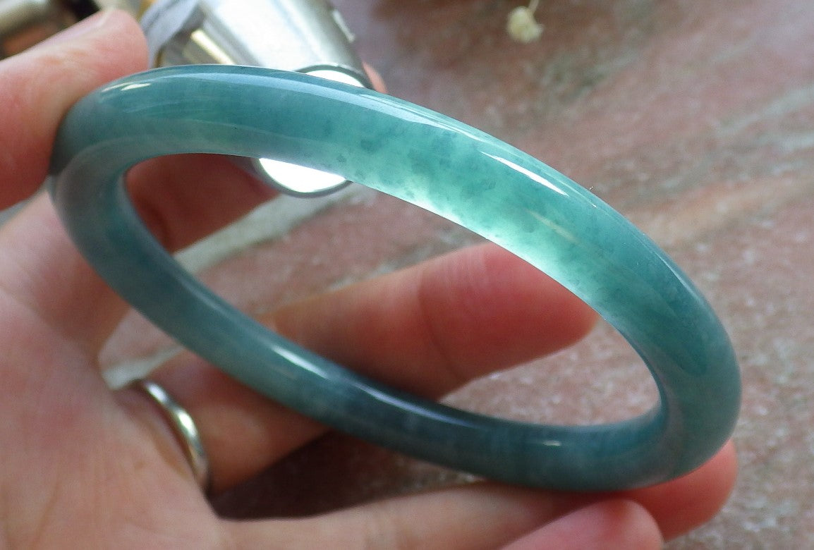 Certified Hand Carved Green Natural Myanmar Burma A JADE Jadeite Circle Bangle Bracelet 59mm
