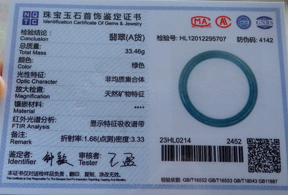 Certified Hand Carved Green Natural Myanmar Burma A JADE Jadeite Circle Bangle Bracelet 59mm