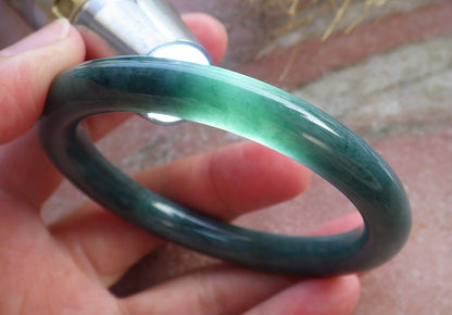 Certified Hand Carved Green Natural Myanmar Burma A JADE Circle Jadeite Bangle Bracelet 54mm