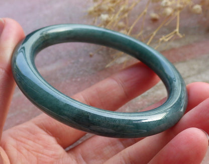 Certified Hand Carved Green Natural Myanmar Burma A JADE Circle Jadeite Bangle Bracelet 54mm