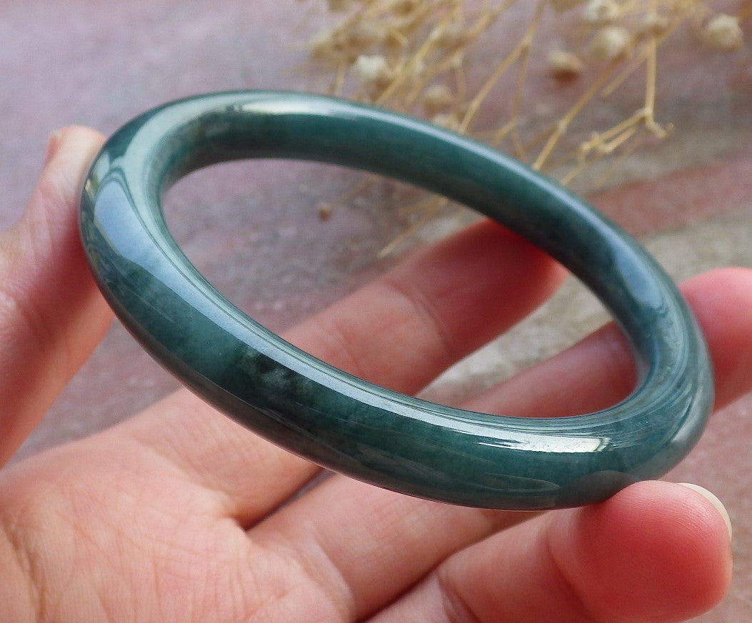 Certified Hand Carved Green Natural Myanmar Burma A JADE Circle Jadeite Bangle Bracelet 54mm