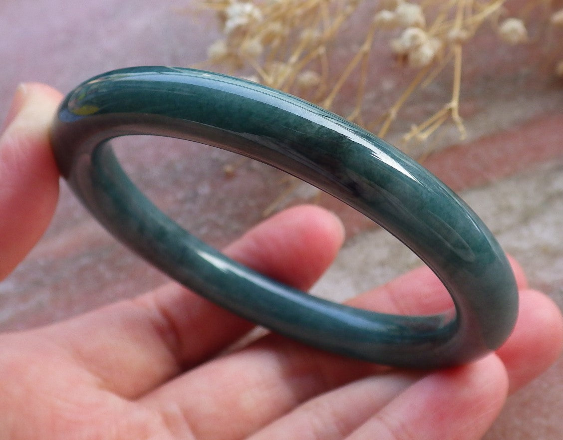 Certified Hand Carved Green Natural Myanmar Burma A JADE Circle Jadeite Bangle Bracelet 54mm