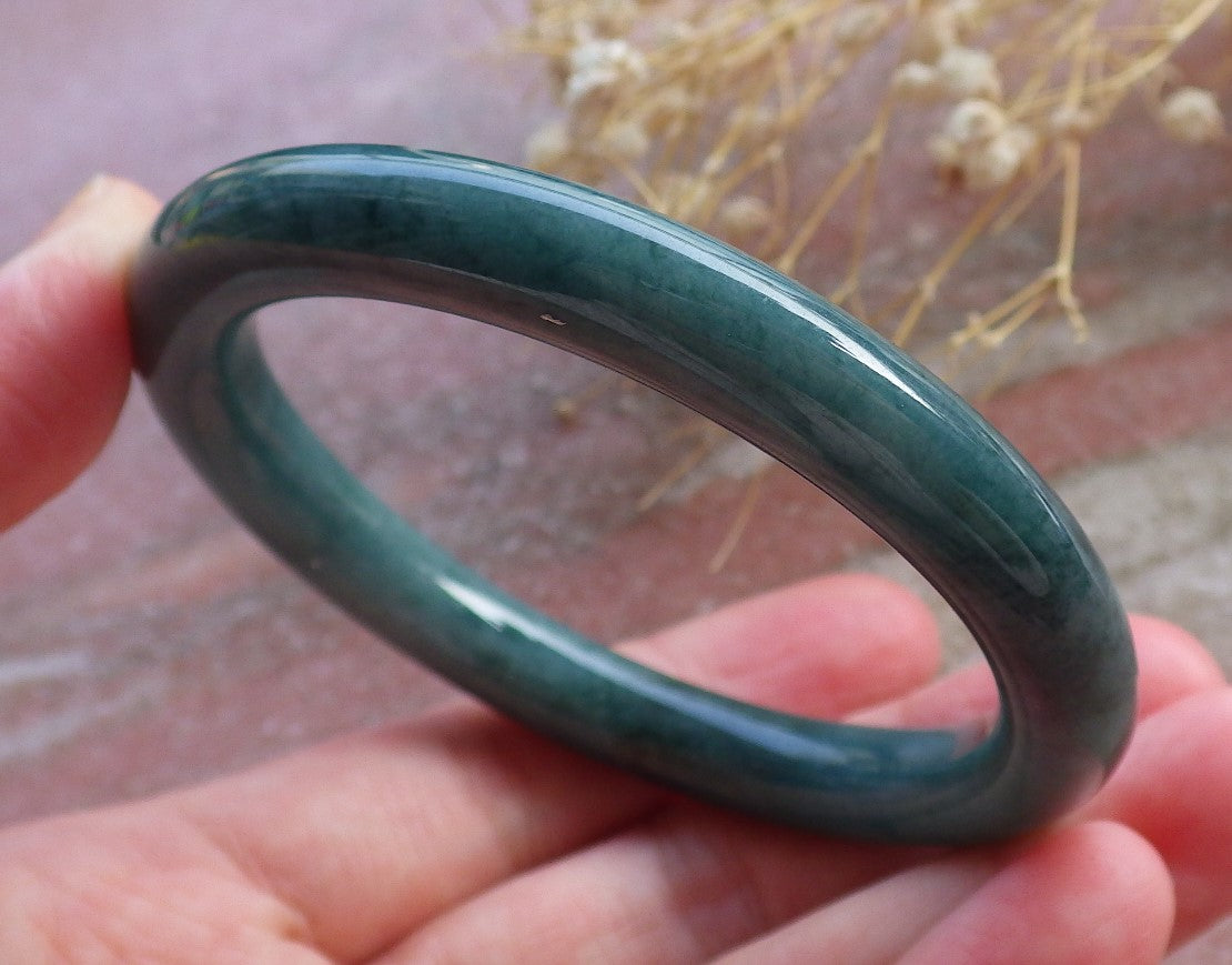 Certified Hand Carved Green Natural Myanmar Burma A JADE Circle Jadeite Bangle Bracelet 54mm