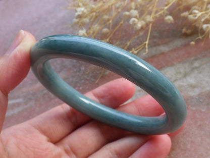 Certified Hand Carved Green Natural Myanmar Burma Grade A JADE Jadeite Circle Bangle Bracelet 57mm