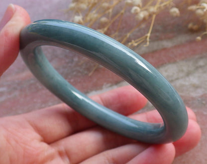 Certified Hand Carved Green Natural Myanmar Burma Grade A JADE Jadeite Circle Bangle Bracelet 57mm