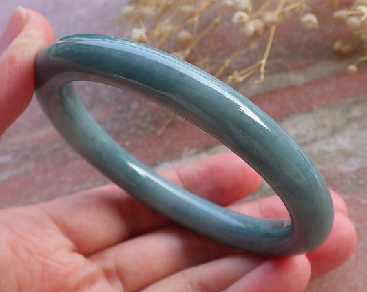 Certified Hand Carved Green Natural Myanmar Burma Grade A JADE Jadeite Circle Bangle Bracelet 57mm