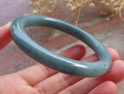 Certified Hand Carved Green Natural Myanmar Burma Grade A JADE Jadeite Circle Bangle Bracelet 57mm
