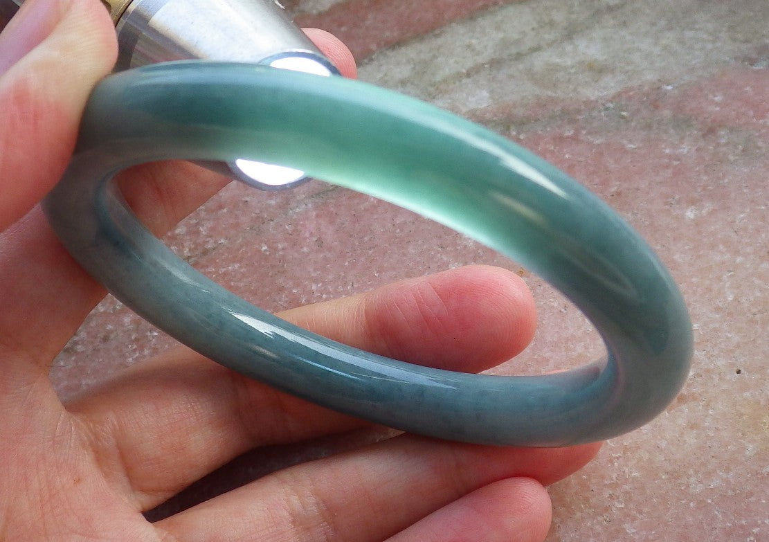 Certified Hand Carved Green Natural Myanmar Burma Grade A JADE Jadeite Circle Bangle Bracelet 57mm