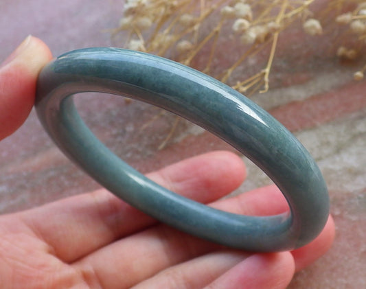 Certified Hand Carved Green Natural Myanmar Burma A JADE Circle Jadeite Bracelet Bangle 54mm