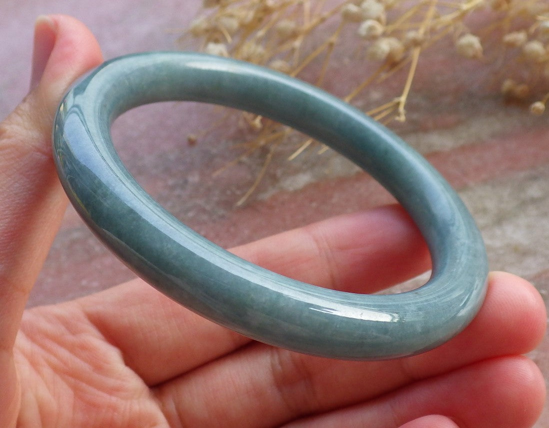 Certified Hand Carved Green Natural Myanmar Burma A JADE Circle Jadeite Bracelet Bangle 54mm