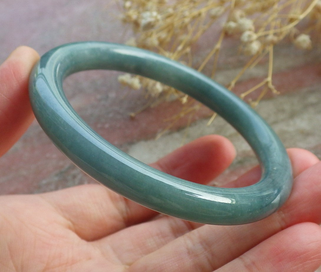 Certified Hand Carved Green Natural Myanmar Burma A JADE Circle Jadeite Bracelet Bangle 54mm