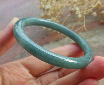 Certified Hand Carved Green Natural Myanmar Burma A JADE Circle Jadeite Bangle Bracelet 54mm