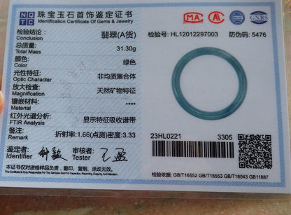 Certified Hand Carved Green Natural Myanmar Burma A JADE Circle Jadeite Bangle Bracelet 54mm