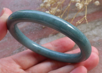Certified Hand Carved Green Natural Myanmar Burma A JADE Circle Jadeite Bracelet Bangle 55mm