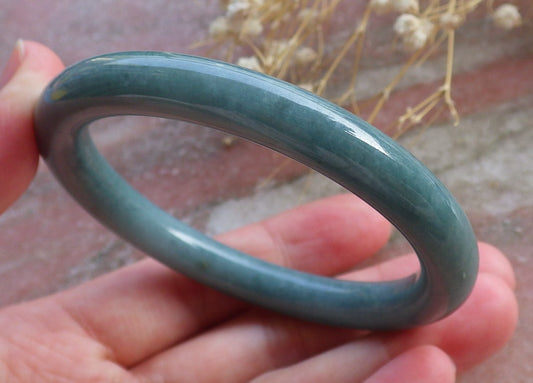 Certified Hand Carved Green Natural Myanmar Burma A JADE Circle Jadeite Bracelet Bangle 55mm