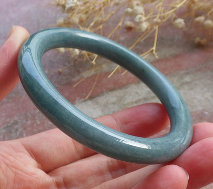 Certified Hand Carved Green Natural Myanmar Burma A JADE Circle Jadeite Bracelet Bangle 55mm