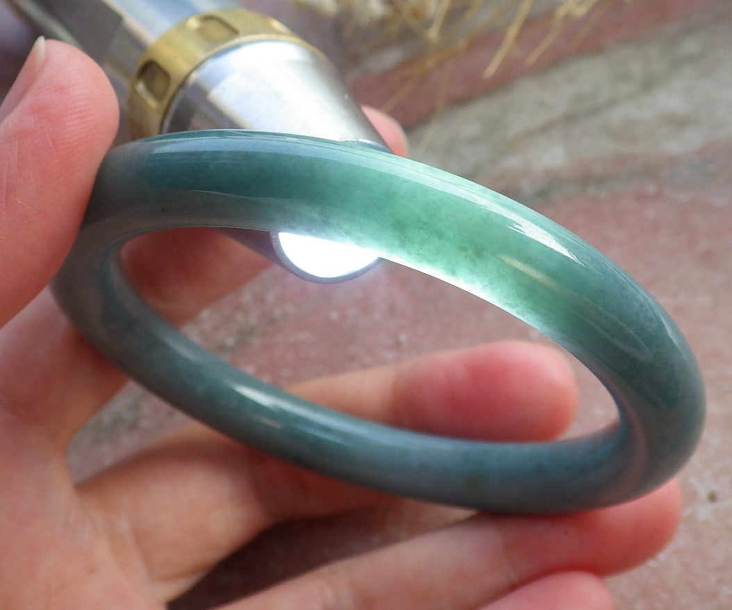 Certified Hand Carved Green Natural Myanmar Burma A JADE Circle Jadeite Bracelet Bangle 55mm