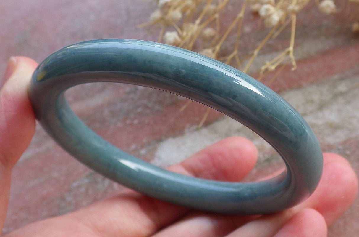 Certified Hand Carved Green Natural Myanmar Burma Grade A JADE Jadeite Circle Bangle Bracelet 57mm