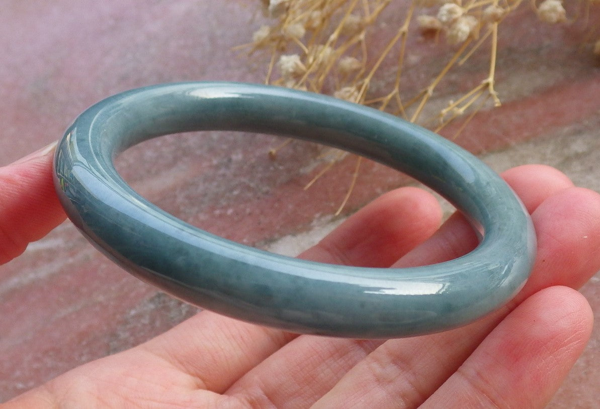 Certified Hand Carved Green Natural Myanmar Burma Grade A JADE Jadeite Circle Bangle Bracelet 57mm