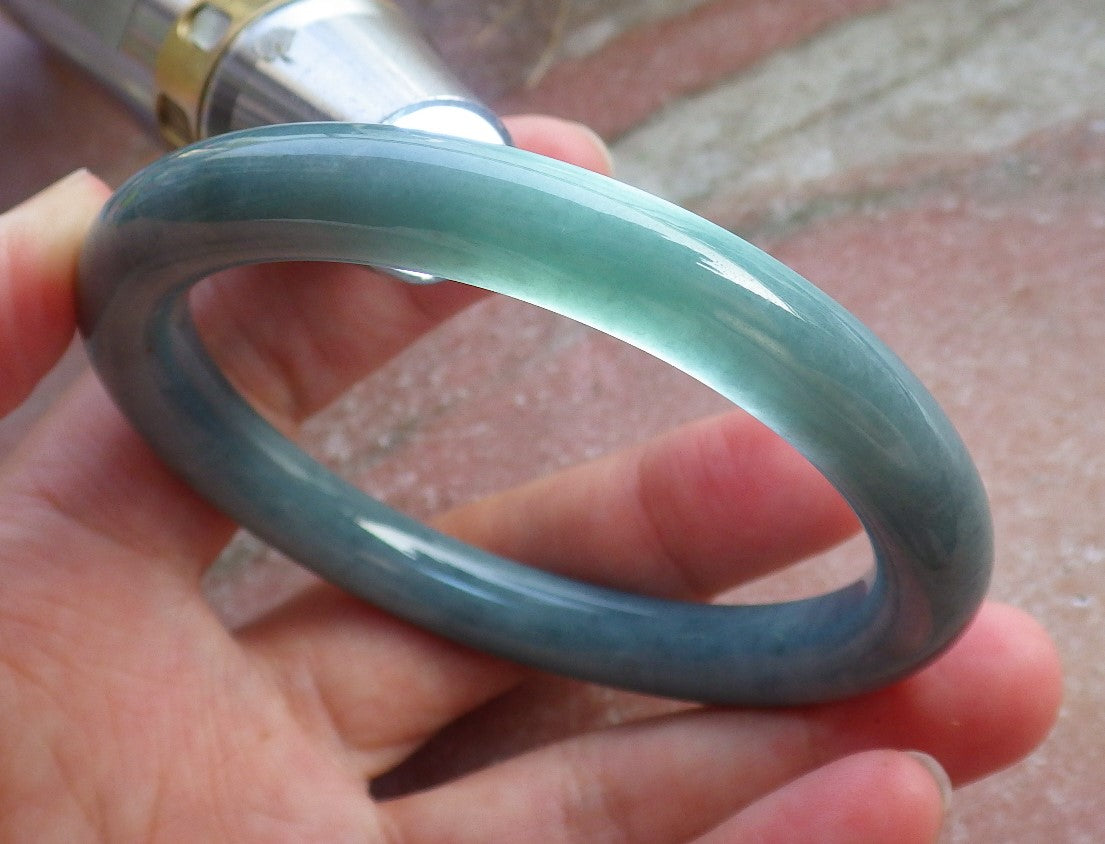 Certified Hand Carved Green Natural Myanmar Burma Grade A JADE Jadeite Circle Bangle Bracelet 57mm