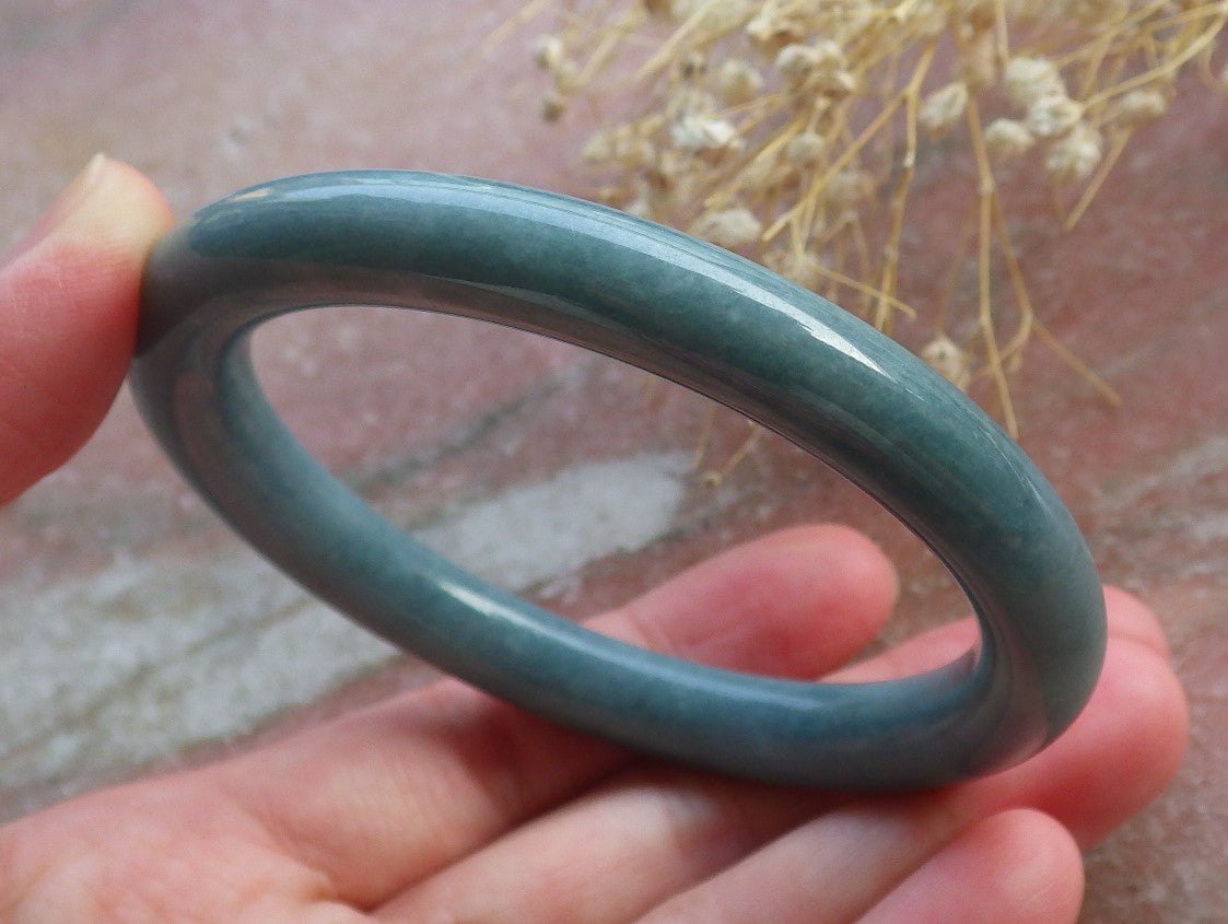 Certified Hand Carved Green Natural Myanmar Burma Grade A JADE Jadeite Circle Bangle Bracelet 57mm