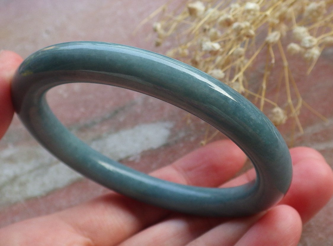 Certified Hand Carved Green Natural Myanmar Burma Grade A JADE Jadeite Circle Bangle Bracelet 57mm