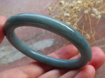 Certified Hand Carved Green Natural Myanmar Burma Grade A JADE Jadeite Circle Bangle Bracelet 57mm